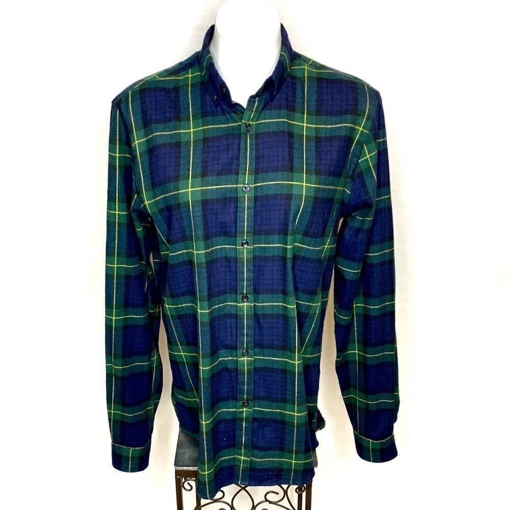 Zara blue green tartan plaid long sleeve flannel